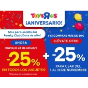 25% Descuento en Aniversario Toys"R"Us por compras +50€