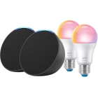 Altavoces Echo Pop y Bombillas WiZ: Pack Inteligente Negro