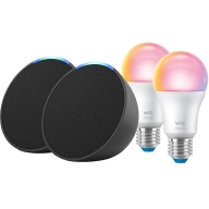 Altavoces Echo Pop y Bombillas WiZ: Pack Inteligente Negro
