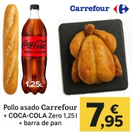 Barra de pan, pollo asado y Coca Cola Zero