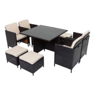 Comedor de jardín 9 piezas con mesa de cristal.