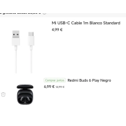 Redmi Buds 6 Play y Cable USB C de Xiaomi.