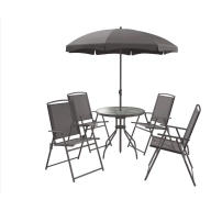 Mesa con sombrilla y juego de cuatro sillas
