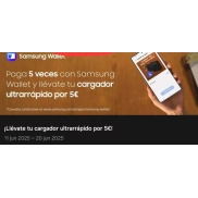 Cargador ultrarrápido 25W a 5€ en 5 pagos con Samsung Wallet.