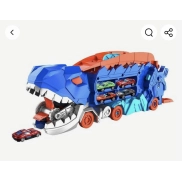 Dinosaurio camión con dos coches