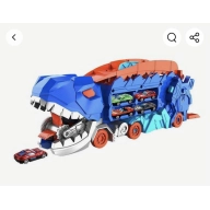 Dinosaurio camión con dos coches