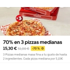 Telepizza: 3 pizzas medianas para disfrutar juntos.