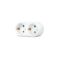 Adaptador de enchufe doble frontal blanco con toma de tierra.