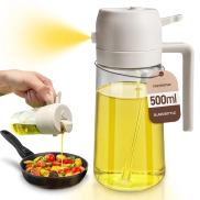 Aceitera pulverizadora 2 en 1 de vidrio 500 ml (Blanco)