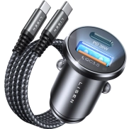 Cargador de Coche 54W Rápido USB C PD y QC3.0 Compacto